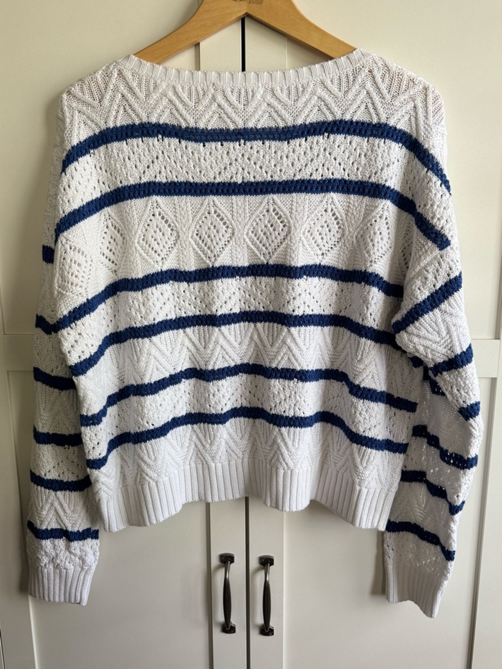 Lauren Ralph Lauren Marris Long-Sleeve Striped Pointelle Sweater Pullover Large - Picture 6 of 6